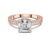 Vintage-Inspired Cut Diamond Engagement Ring with Milgrain & Pavé Detailing