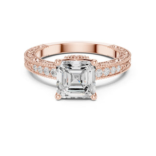 Vintage-Inspired Cut Diamond Engagement Ring with Milgrain & Pavé Detailing