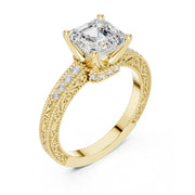 Vintage-Inspired Cut Diamond Engagement Ring with Milgrain & Pavé Detailing