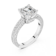 Vintage-Inspired Cut Diamond Engagement Ring with Milgrain & Pavé Detailing