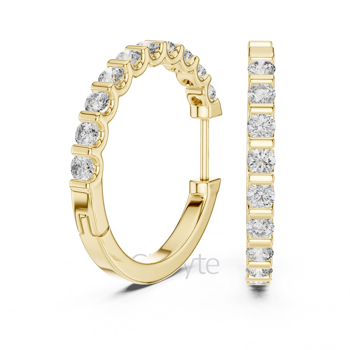 Bar-Set Diamond Hoop Earrings | Classic Round Cut Hoops
