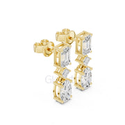 Emerald, Princess & Oval Diamond Drop Earrings