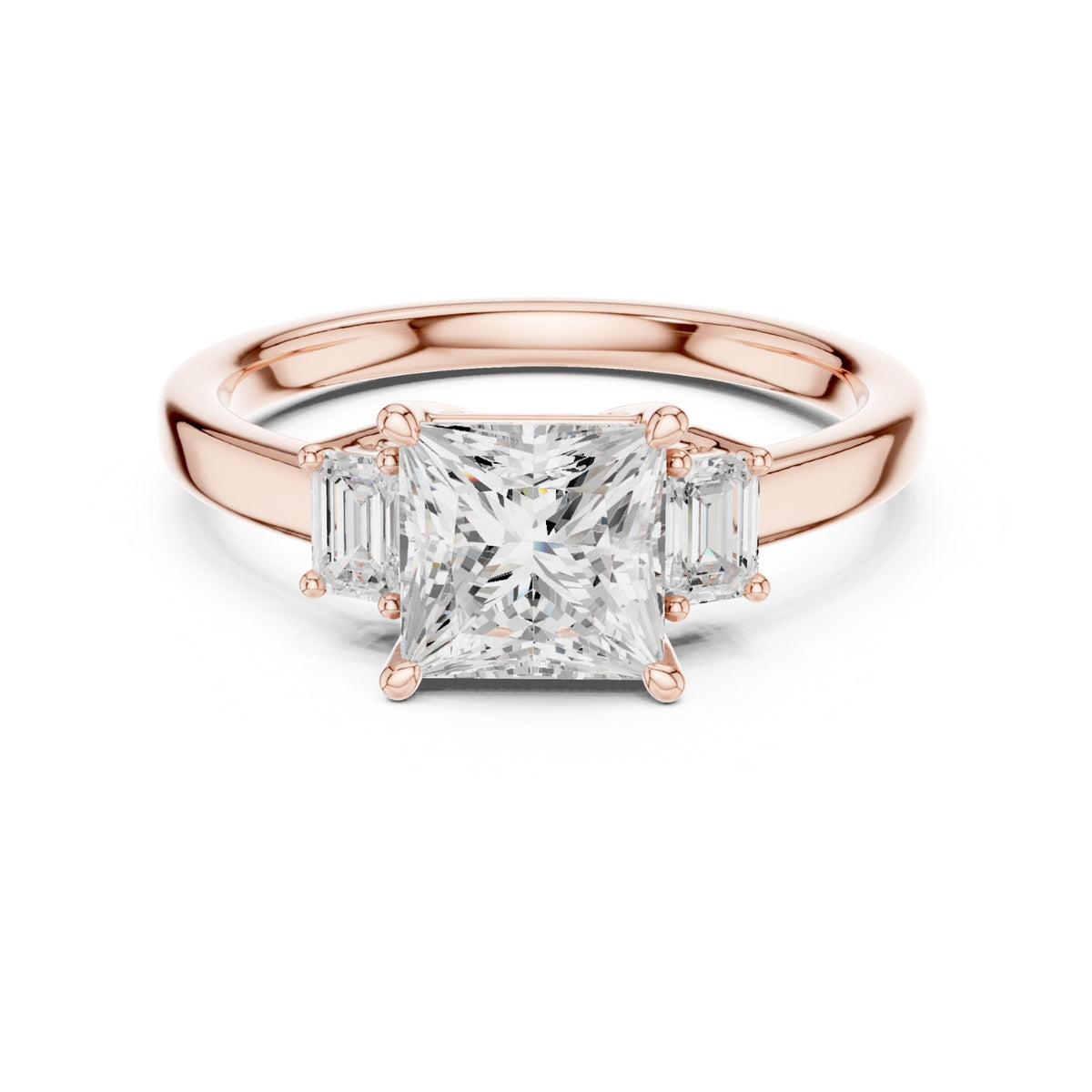 Three-Stone Diamond Engagement Rings | 1ct Center with Emerald Side Stones