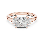 Three-Stone Diamond Engagement Rings | 1ct Center with Emerald Side Stones