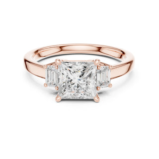 Three-Stone Diamond Engagement Rings | 1ct Center with Emerald Side Stones