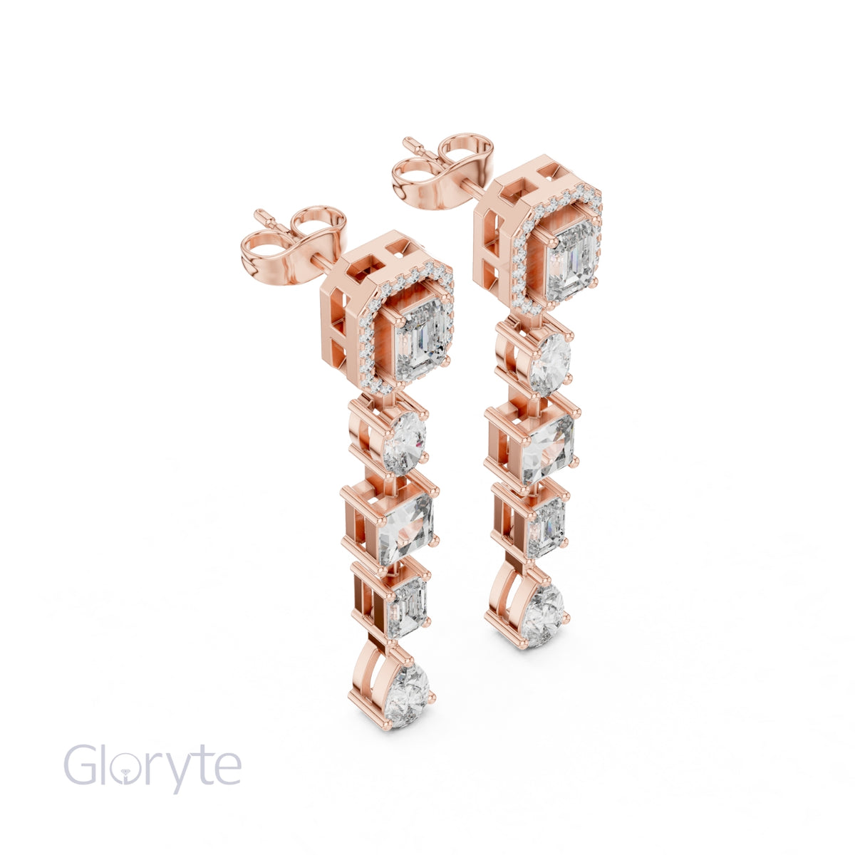 Emerald Halo Cut Diamond Drop Earrings