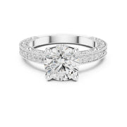 Vintage-Inspired Cut Diamond Engagement Ring with Milgrain & Pavé Detailing