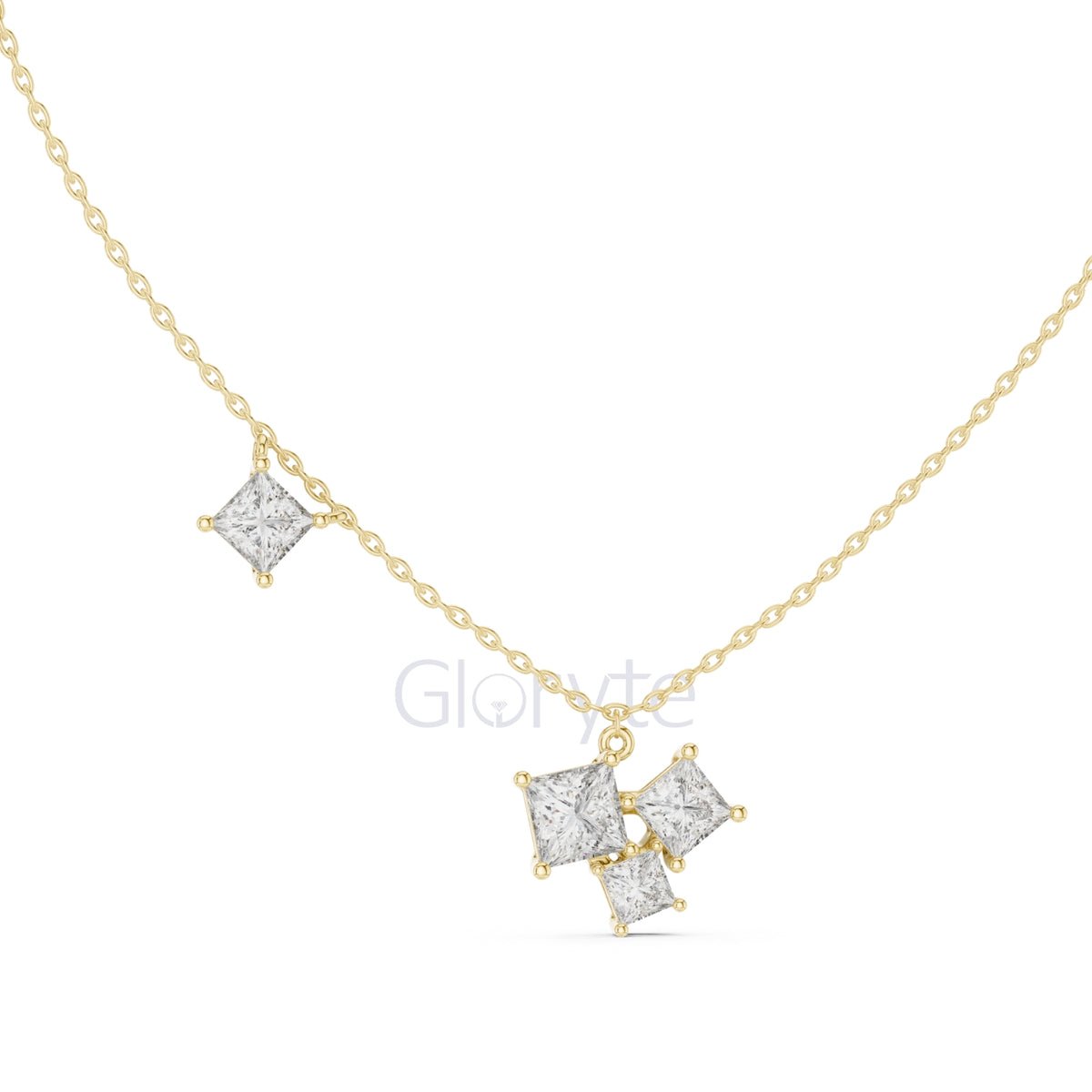 Princess Cluster Diamond Pendant Necklace
