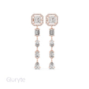 Princess Halo Cut Diamond Drop Earrings