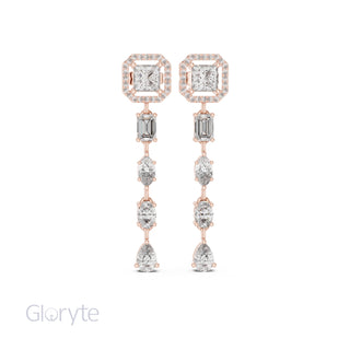 Princess Halo Cut Diamond Drop Earrings