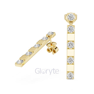 Sleek Diamond Bar Drop Earrings