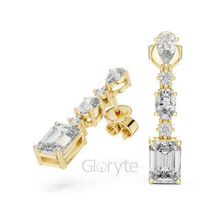 Radiant Cascade Drop Earrings with Mixed Diamond Cuts