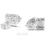 Pear & Emerald-Cut Diamond Stud Earrings