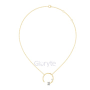 Open Circle Diamond Necklace with Emerald & Round Cut Accents