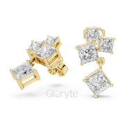Princess Cut Cascading Diamond Drop Earrings – Modern Geometric Elegance