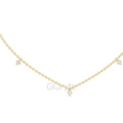 Minimalist Diamond Station Necklace with Round & Baguette Cut Diamonds – Includes Chain