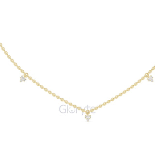 Minimalist Diamond Station Necklace with Round & Baguette Cut Diamonds – Includes Chain