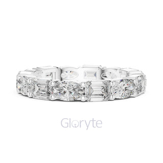 Emerald and Oval Cut Diamond Eternity Band Ring
