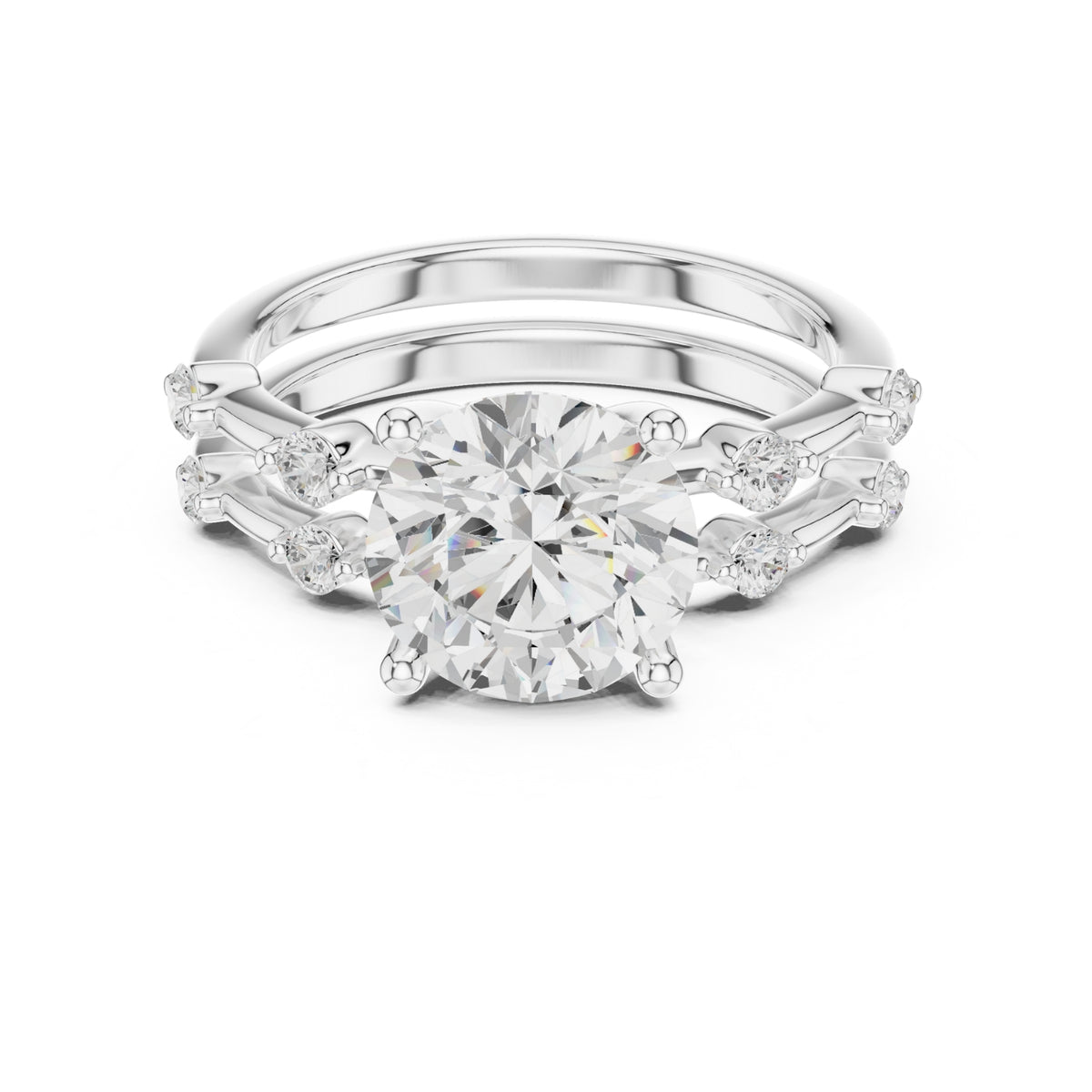 Diamond Bridal Set with Side Stones – 2.86 Carat