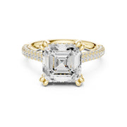 Diamond Engagement Ring with Pavé Band – 4-Prong Hidden Halo Design