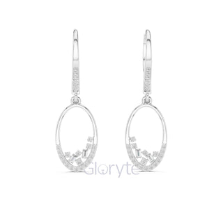 Silver earrings with small stones on a white background, branded 'Gloryte'.