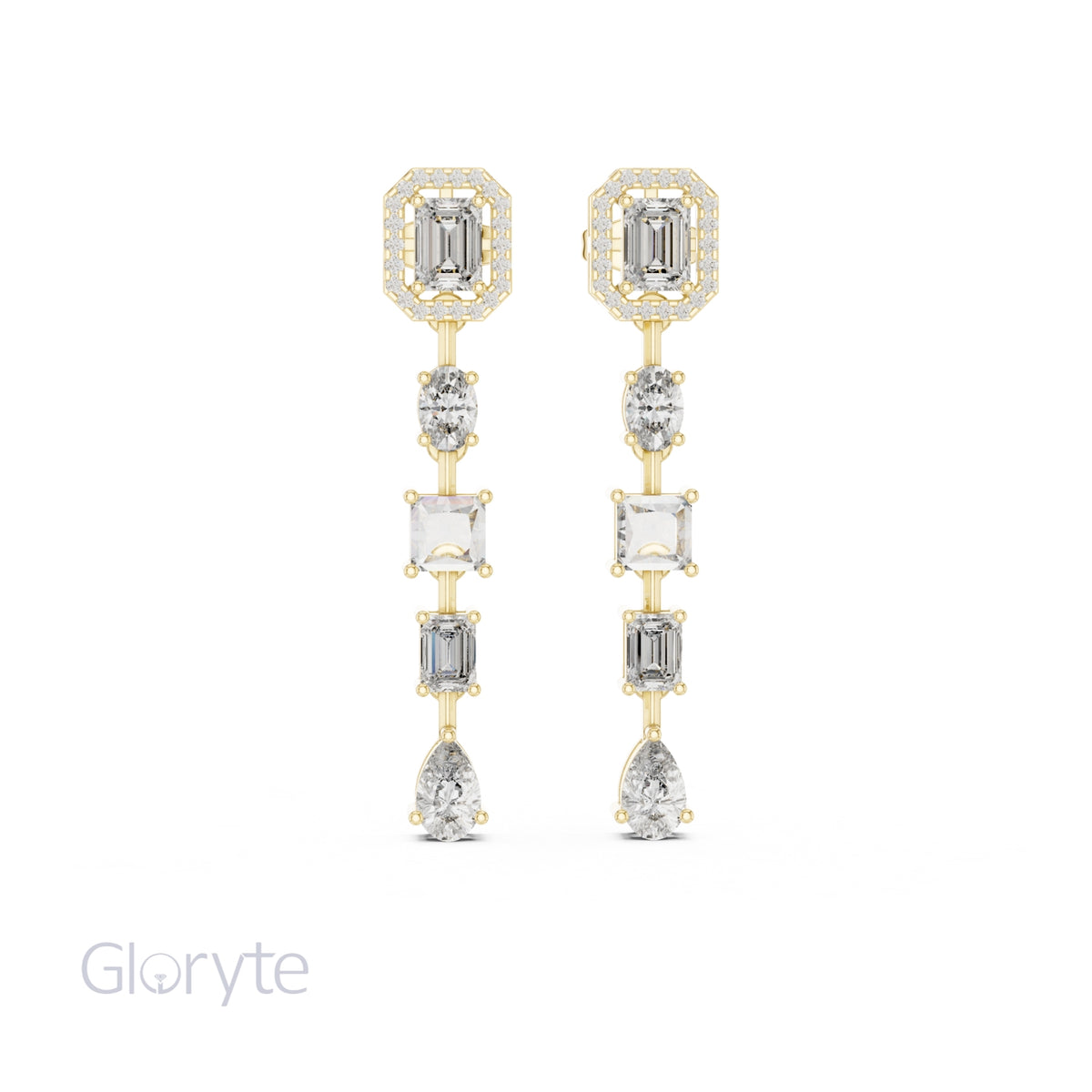 Emerald Halo Cut Diamond Drop Earrings