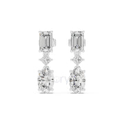 Emerald, Princess & Oval Diamond Drop Earrings