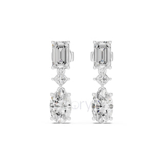 Emerald, Princess & Oval Diamond Drop Earrings