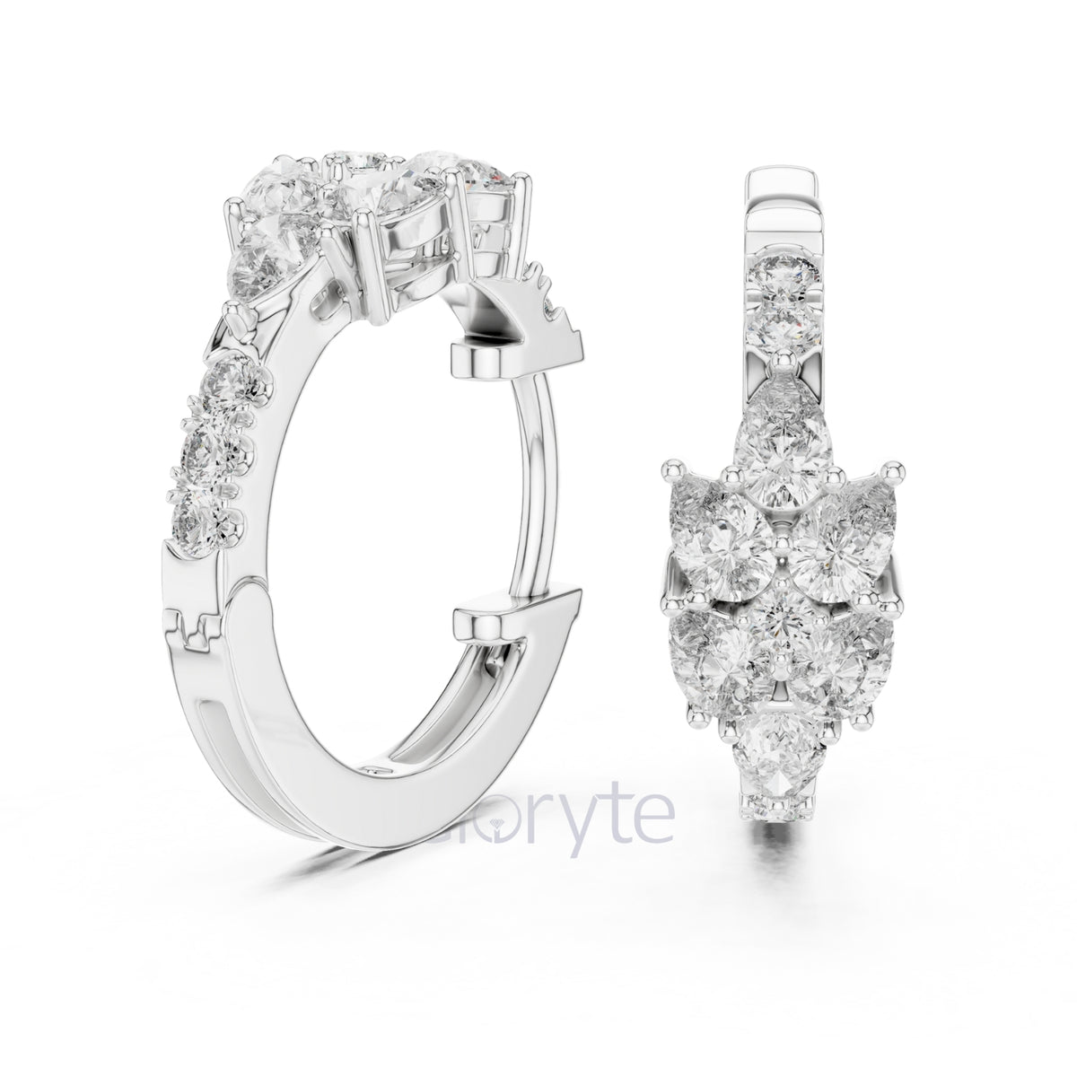 Pear & Round Diamond Hoop Earrings