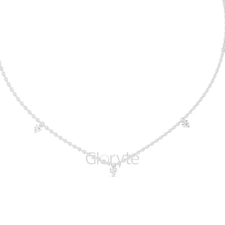 Minimalist Diamond Station Necklace with Round & Baguette Cut Diamonds – Includes Chain