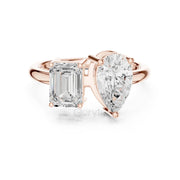 Toi et Moi Engagement Diamond Ring | Pear & Emerald Silver & Gold