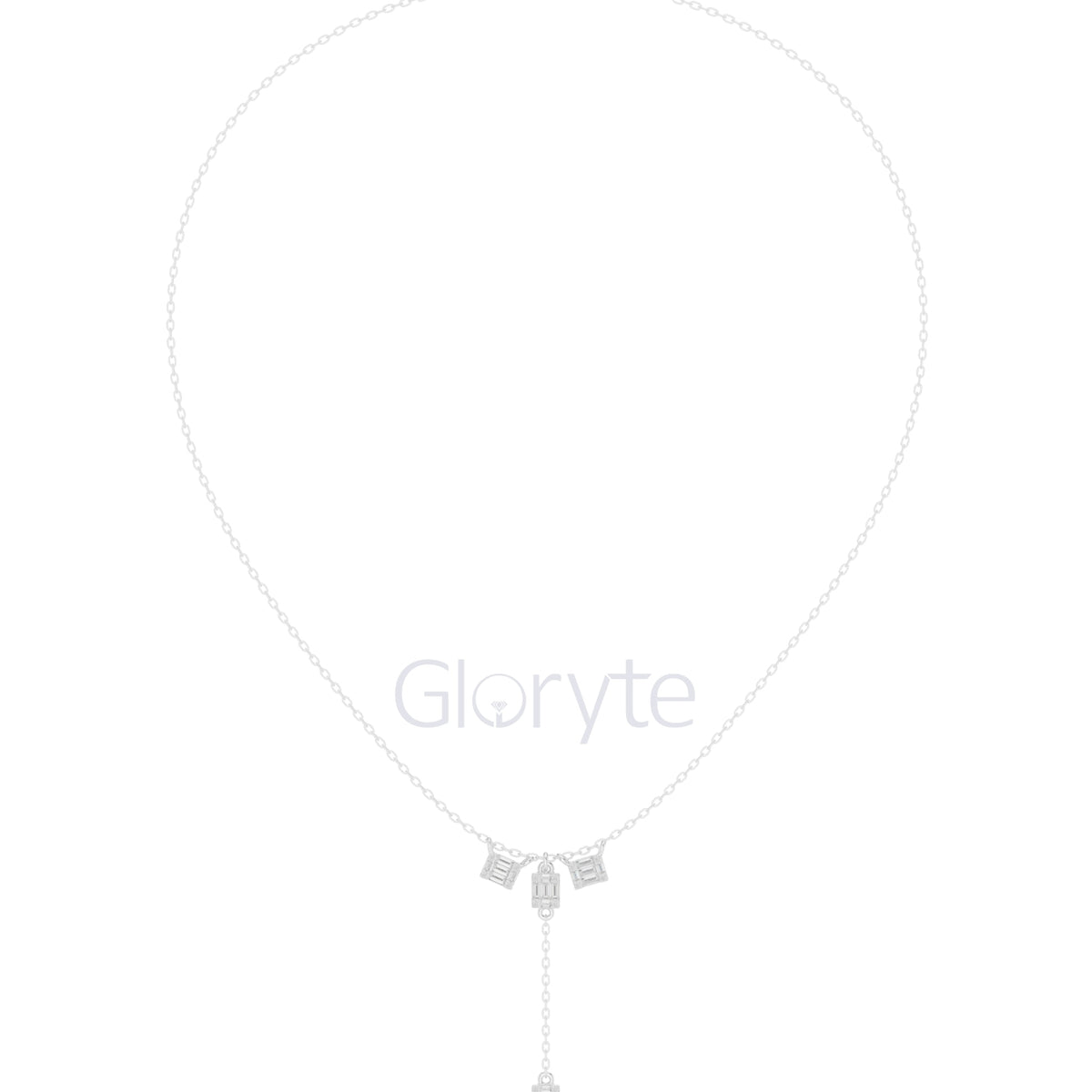 Baguette Cluster Drop Diamond Necklace