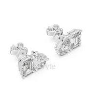 Pear & Emerald-Cut Diamond Stud Earrings