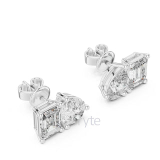 Pear & Emerald-Cut Diamond Stud Earrings