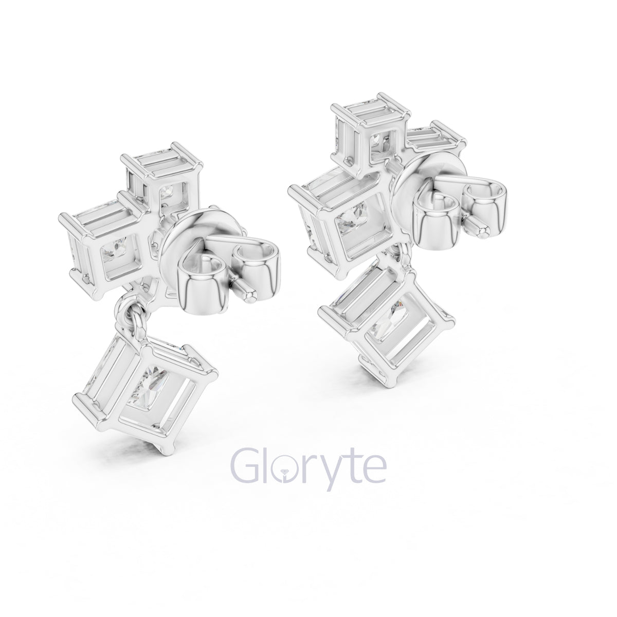 Princess Cut Cascading Diamond Drop Earrings – Modern Geometric Elegance