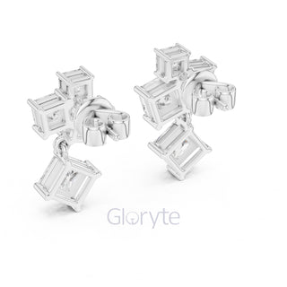 Princess Cut Cascading Diamond Drop Earrings – Modern Geometric Elegance