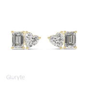 Heart & Emerald Cut Diamond Stud Earrings