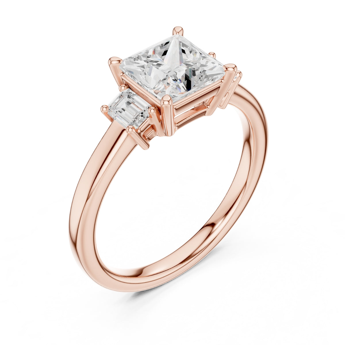 Three-Stone Diamond Engagement Rings | 1ct Center with Emerald Side Stones