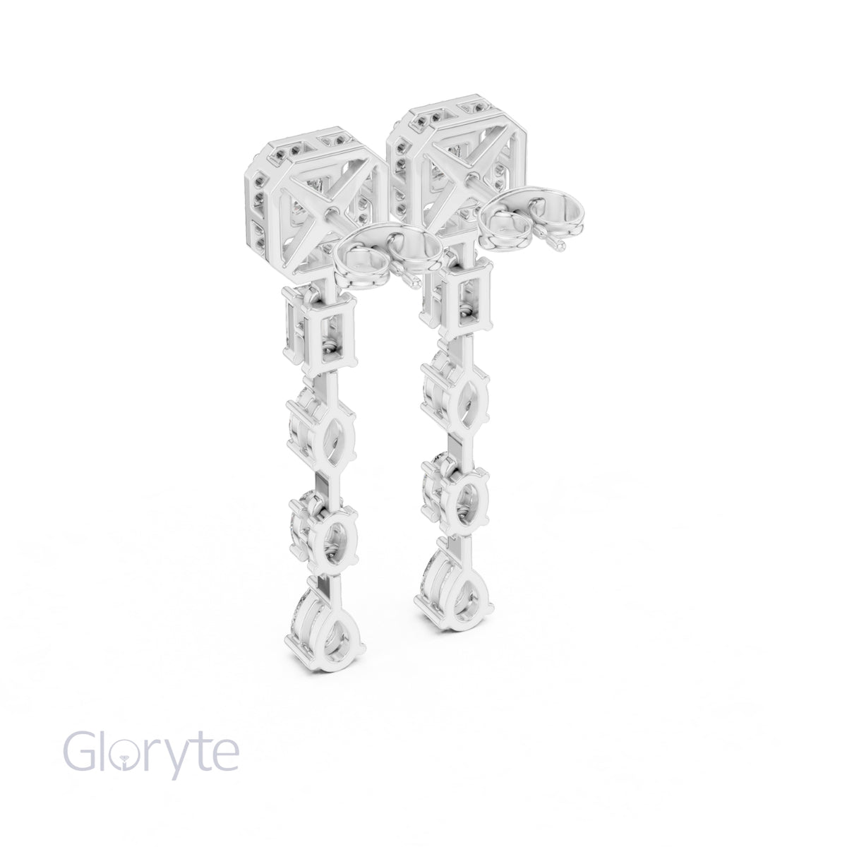 Princess Halo Cut Diamond Drop Earrings