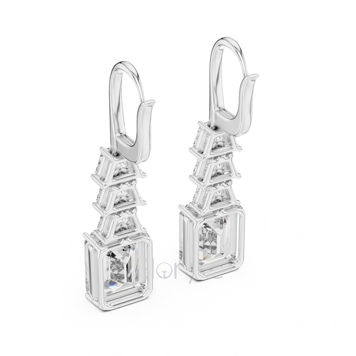 Emerald Elegance Drop Earrings with Trapezoid & Step-Cut Diamonds
