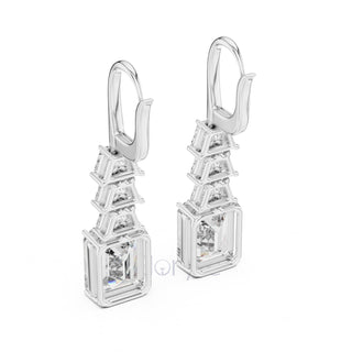 Emerald Elegance Drop Earrings with Trapezoid & Step-Cut Diamonds