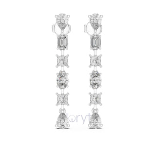 Elegant Multi-Cut Diamond Drop Earrings – Princess, Pear, Oval & Emerald Cuts