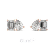 Pear & Emerald-Cut Diamond Stud Earrings