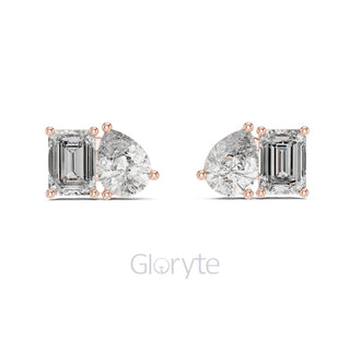 Pear & Emerald-Cut Diamond Stud Earrings