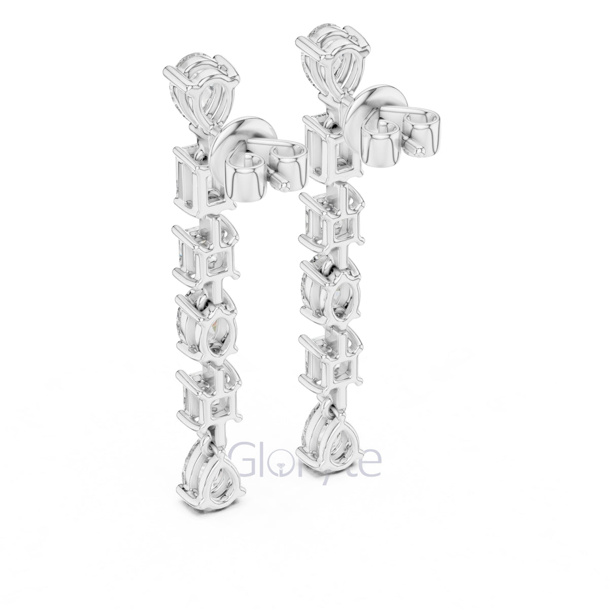 Elegant Multi-Cut Diamond Drop Earrings – Princess, Pear, Oval & Emerald Cuts