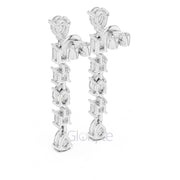 Elegant Multi-Cut Diamond Drop Earrings – Princess, Pear, Oval & Emerald Cuts