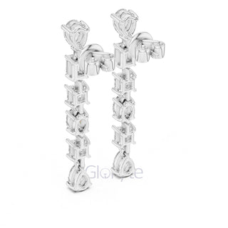 Elegant Multi-Cut Diamond Drop Earrings – Princess, Pear, Oval & Emerald Cuts