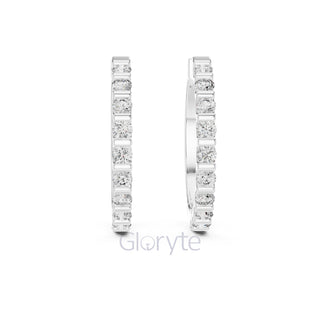 Bar-Set Diamond Hoop Earrings | Classic Round Cut Hoops