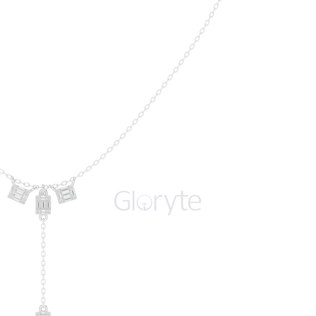Baguette Cluster Drop Diamond Necklace