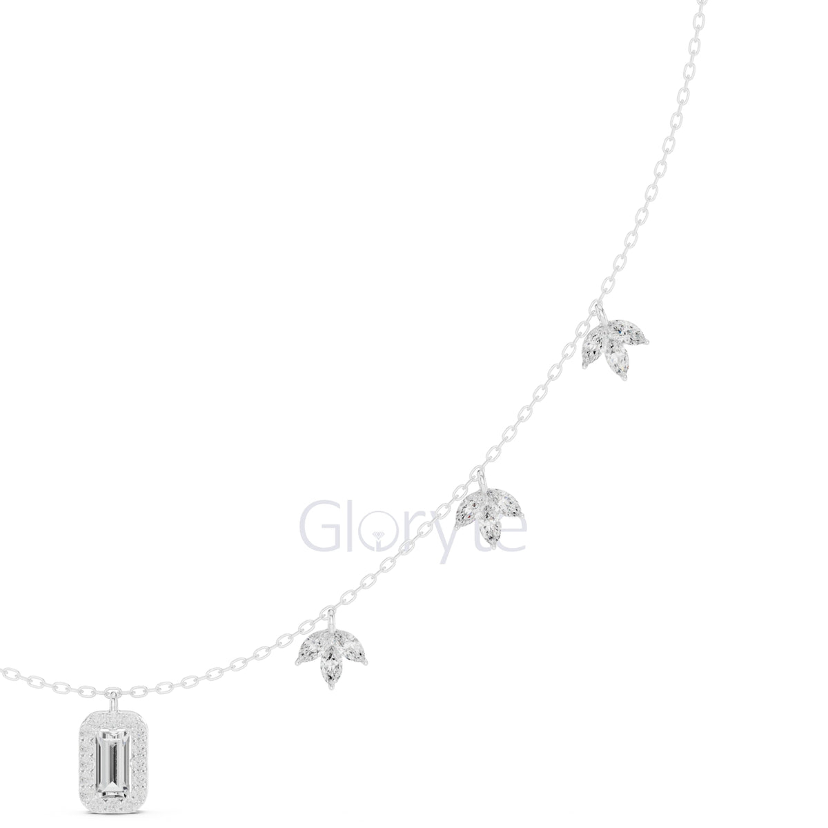 Emerald Halo & Marquise Diamond Necklace